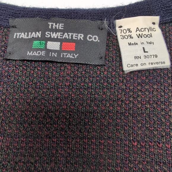 The Italian Sweater Co Button Front Vest Mens L Wool Blend Navy Green Plaid Knit - Picture 4 of 10